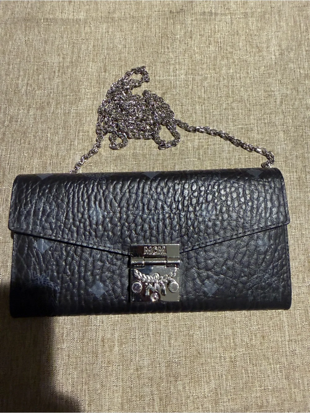 MCM Patricia Visetos Wallet on a Chain (WOC) Black/Red Leather Crossbody Clutch